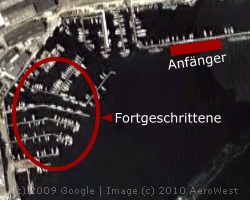 Wasserfahrschule Travemünde - Ausbildung Sportbootführerschein Binnen und Sportbootführerschein See - Anlegemanöver für Anfänger und Fortgeschrittene in der Hafenregion